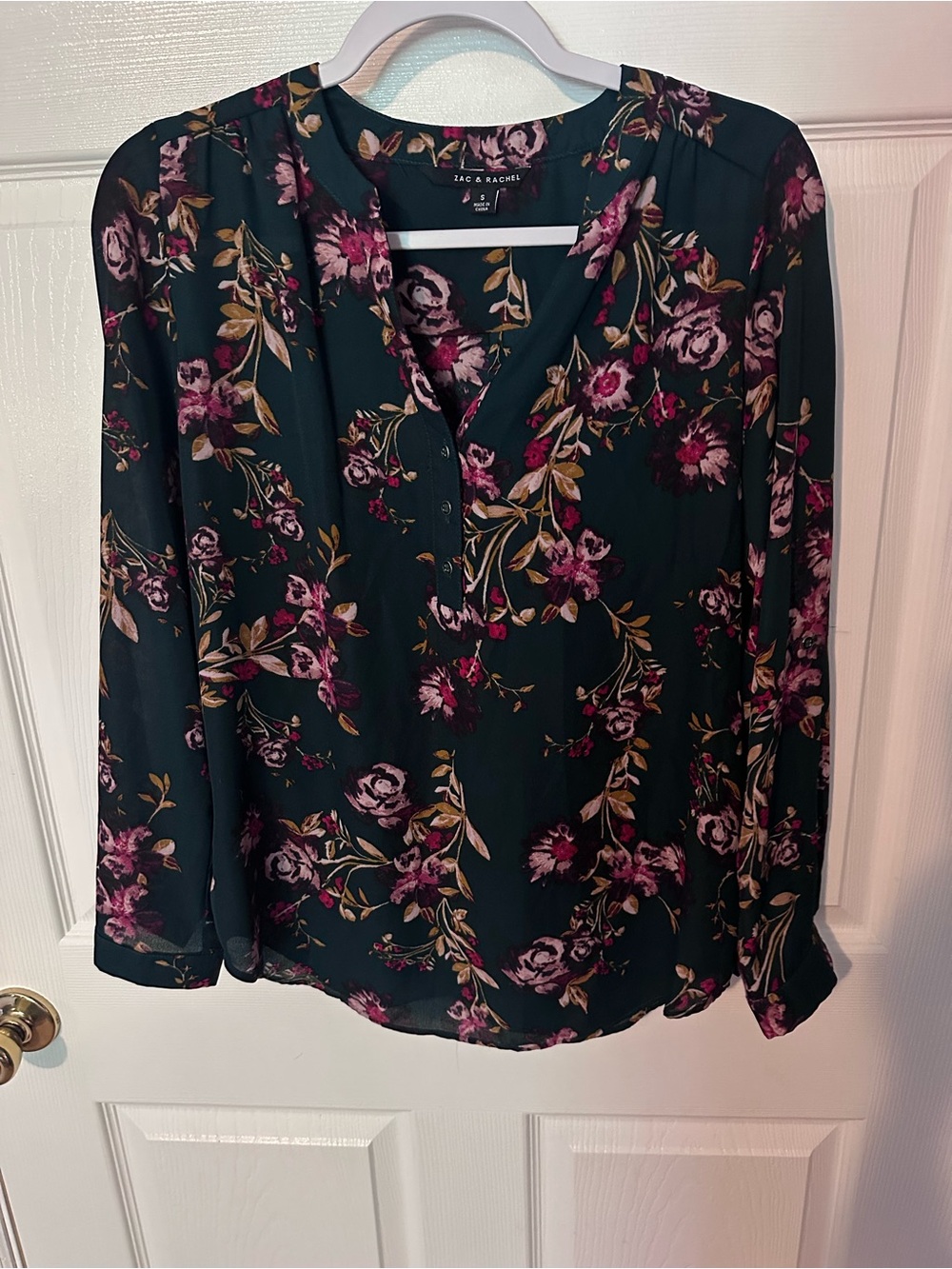 Zac & Rachel Forest Green Floral V-Neck Blouse